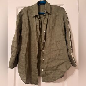 Green Zara linen button-down shirt